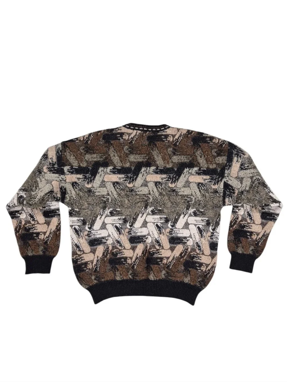 Vtg Bachrach 3D sweater men's large black tan textured wool Alpaca Blend Italy
